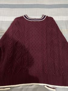 Maroon Varsity Style Cable Knit Sweater