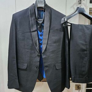 Men's Black Suit with Blue Vest