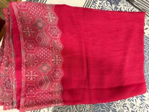 Beautiful Pink Embroidered Saree No Blouse