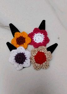 Handmade Crochet Flower Hair Clips Set of 4