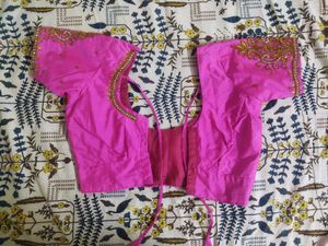 Designer Pink Silk Blouse with Embroidery
