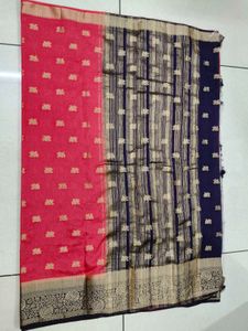 NEW Dark peach  saree with navy blue blouse