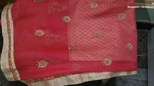 Light red embellished Saree with blouse