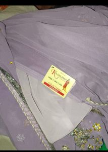 Embroidered Lavender Saree(no bargain)