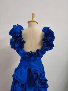 Royal Blue Vintage Ruffled Gown With Bow SnOn Back