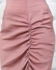 Women Solid High Waist Ruched Midi Skirt