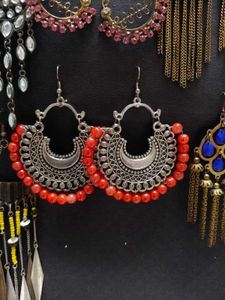 Boho Hoop Earrings with Red Beads