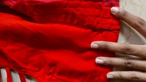 Elegant Red Silk Blouse with Golden Border