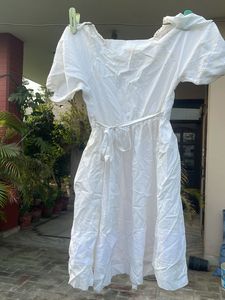 White Puff Sleeve Embroidered Dress