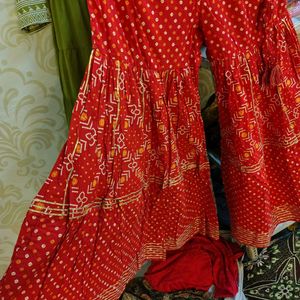 Vibrant Red Ethnic Kurta Set with garara