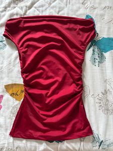 Solid Boat Neck Off The Shoulder Top In Burgundy