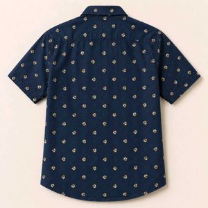 Men's Blue Floral Printed Short Sleeve Shirt