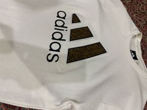 Adidas White Ribbed Logo T-Shirt
