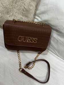 GUESS Brown Croc Embossed Shoulder Bag
