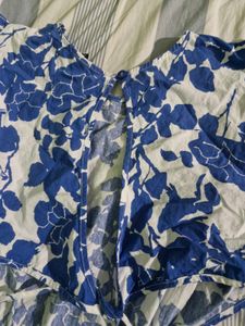 Blue Floral Cut-Out Midi Dress