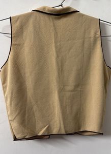 Beige Sleeveless Collared Top