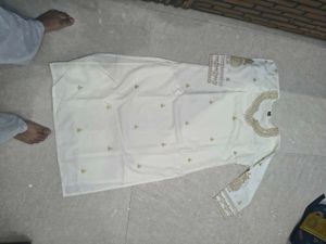 Elegant White Kurta with Gold Embroidery