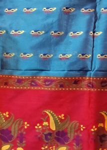 Vibrant Blue &amp; Pink Silk Saree