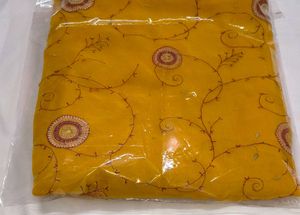Saree yellow embroidery work latest design