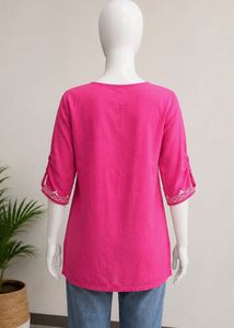 Embroidered Pink Kurta Tunic Top