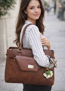 Chic Brown Faux Leather Laptop Bag