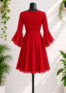 Elegant Red Flare Sleeve Dress