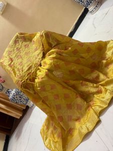 Vibrant Yellow Saree with Orange Motif