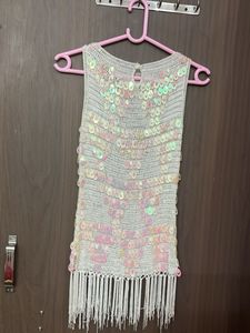 Sparkling Sequin Fringe Top free size
