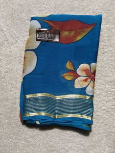 Blue Floral Print Saree
