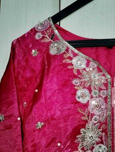 Embroidered Magenta Kurta with plazo and dupatta