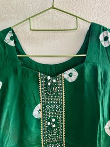 Bottle Green Bandhani Anarkali suit set &amp; palazzo