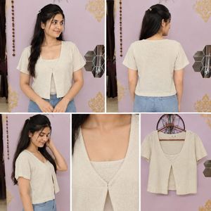 Stylish Cream Cropped Top Set
