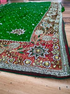 y2k Green heavy party wear  handwork Saree