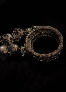 Elegant Oxidized Silver Bracelet with Jhumka