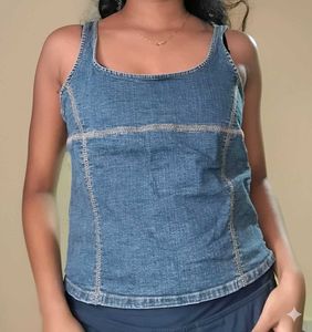 Dirty Wash Denim Corset looking Top
