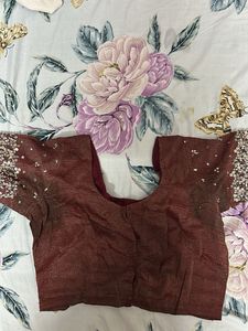 Embellished Maroon Chiffon Saree