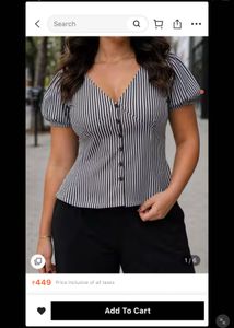 Striped V-Neck Puff Sleeve Top