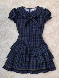 y2k Plaid Tiered Ruffle Dress