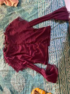 Maroon Bell Sleeve Blouse