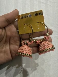 Peach Jhumka Hoop Earrings