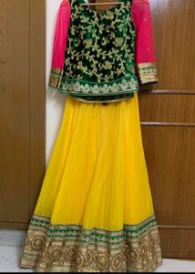 Trending Yellow &amp; Green Embroidered Lehenga Choli