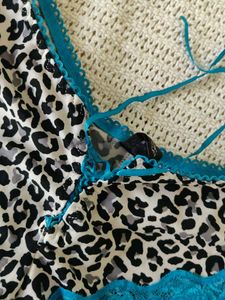 Leopard Print Thong with Blue Lace Trim