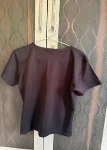 V-Neck Ruched Black Top