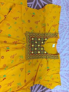 Yellow Printed Nightgown with Embellished Neckline
