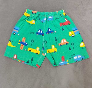 Pack of 2 Shorts Green with vehicle print and Red
