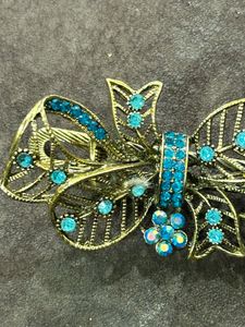 Vintage Gold-Tone Turquoise Embellished Hair Clip