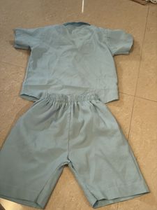 Boys Light Blue Cotton Shirt and Shorts Set