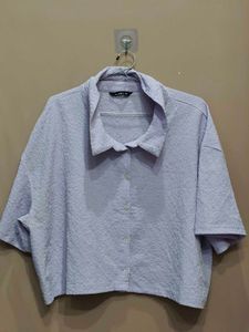 oversized Chic Lavender Textured Button-Up Top