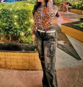 Marble Print mock neck top