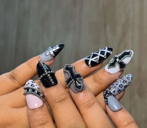 Gothic Cross &amp; Studded Press-On Nails